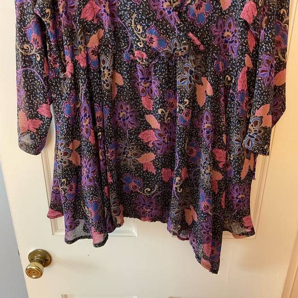 Free People Faux Wrap Dress Purple Floral M Boho Peasant Hippie Festival - Picture 6 of 10